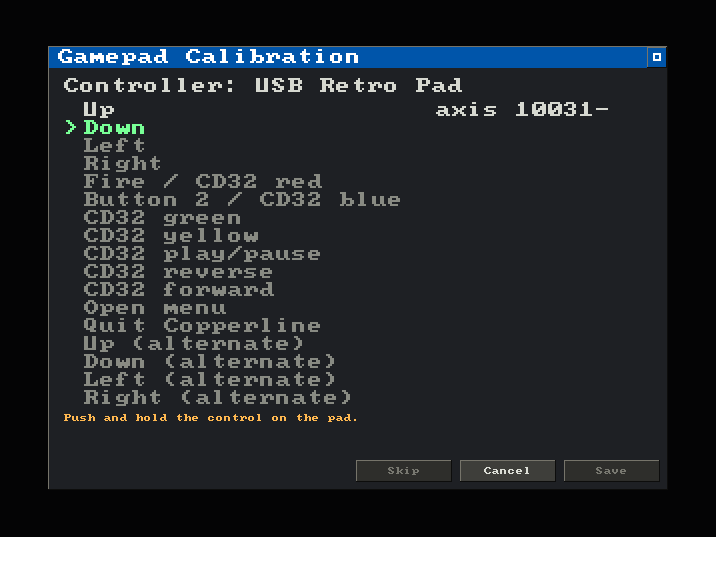 The gamepad calibration window
