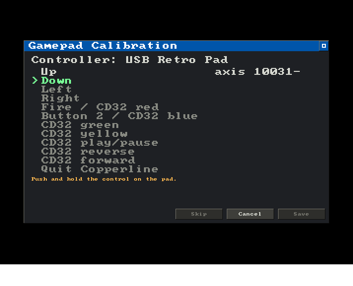 The gamepad calibration window