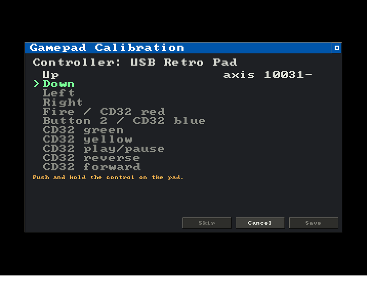 The gamepad calibration window