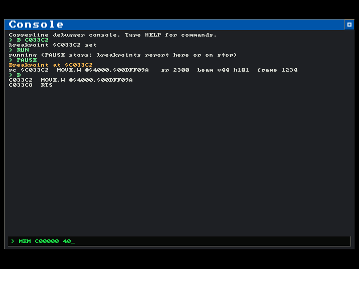 The debugger console
