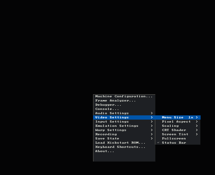 The pop-up menu with a category open