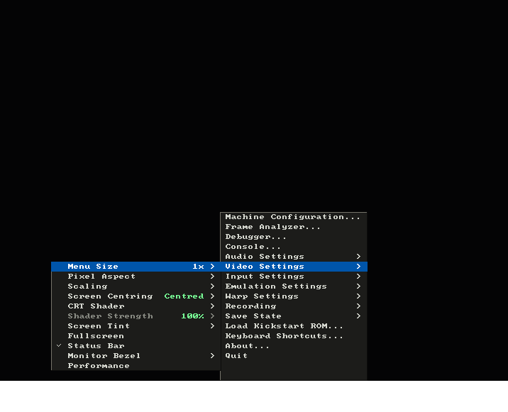The pop-up menu with a category open